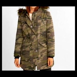 Express camo faux fur parka